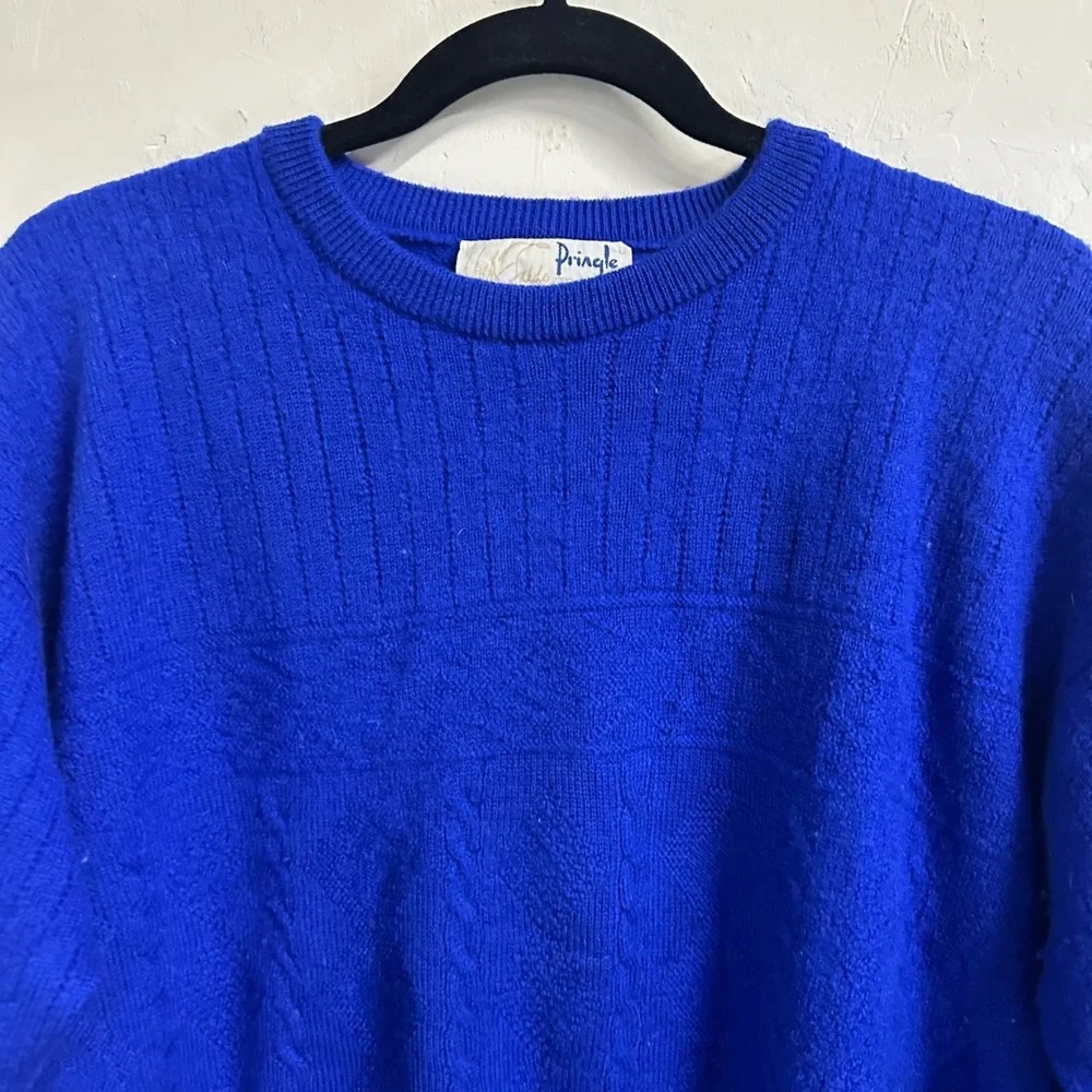 Pringle Nick Faldo Argyle Lambswool Golf Crew Neck Blue Sweater Sz Mens Medium